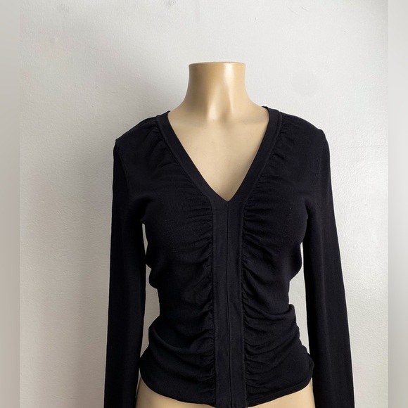 BCBGMAXAZRIA Ruched Long Sleeves Knit Sweater Top Pullover Minimalist Luxury S - Picture 2 of 9
